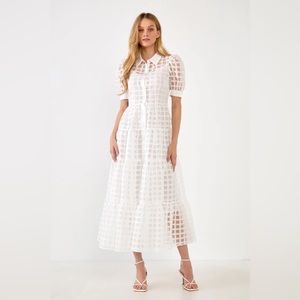 English Factory Checkered Grid Organza Maxi Dress NWT